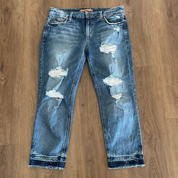 Joe's Jeans The Billie Crop Boyfriend Slim Distressed Raw Hem Denim Jeans Sz. 28 - Picture 1 of 4